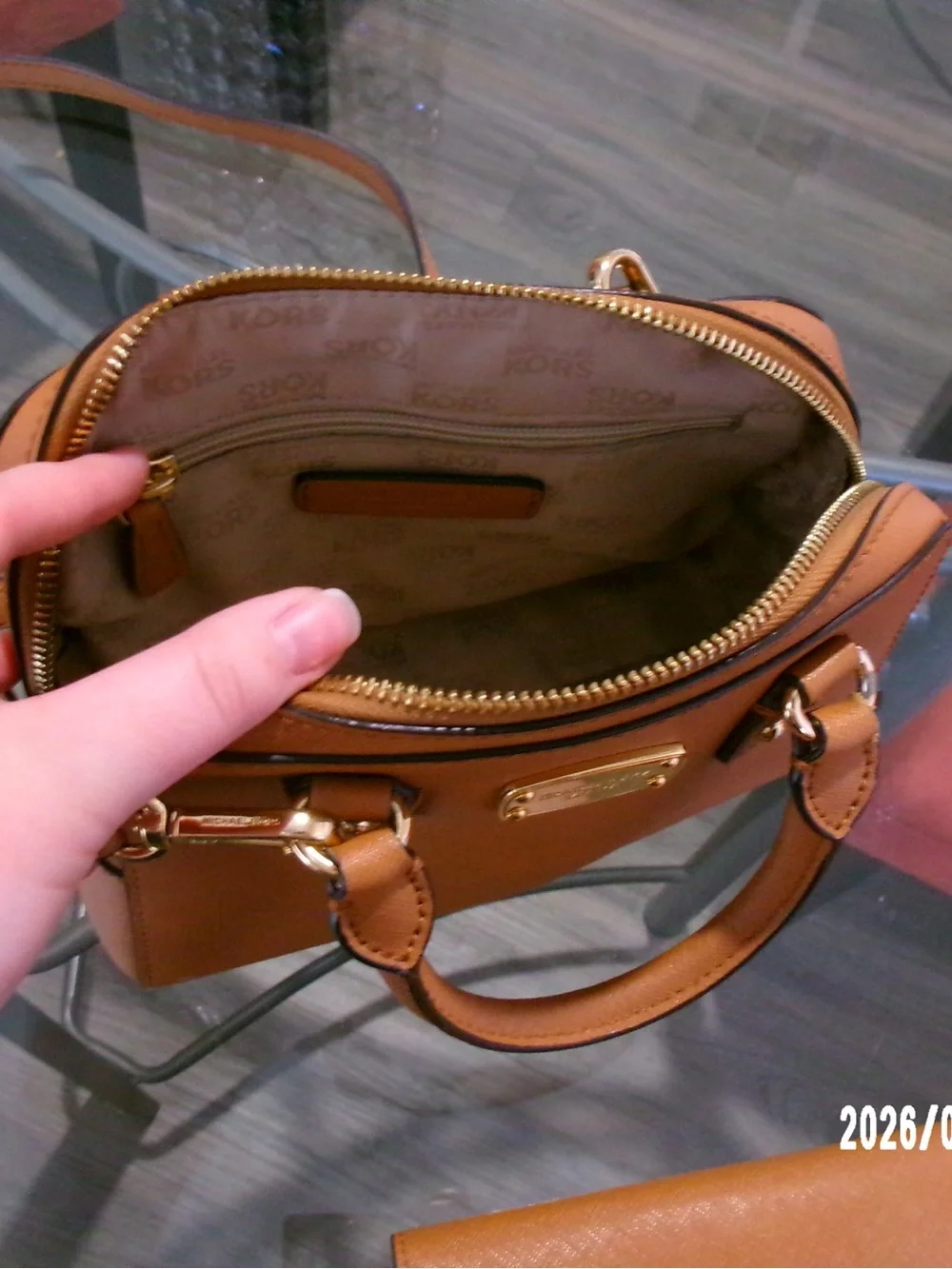 Michael Kors Peach-Tan Mini Dome Satchel with Wallet